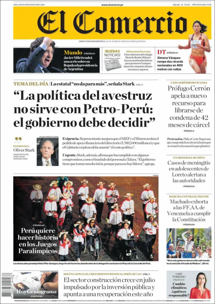 Portada de El Comercio (Per&uacute;)