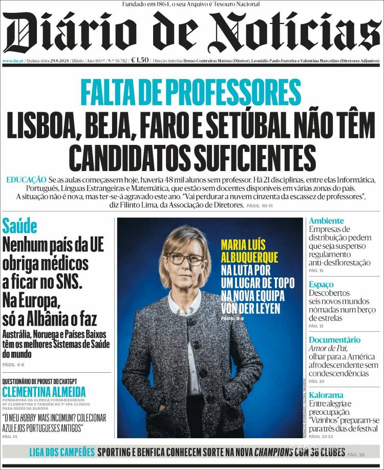 Portada de Diário de Noticias (Portugal)