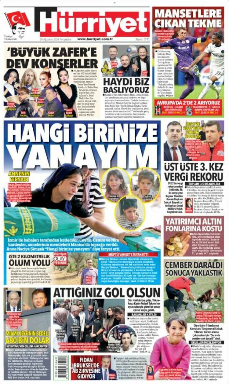 Portada de Hürriyet (Turqu&iacute;a)
