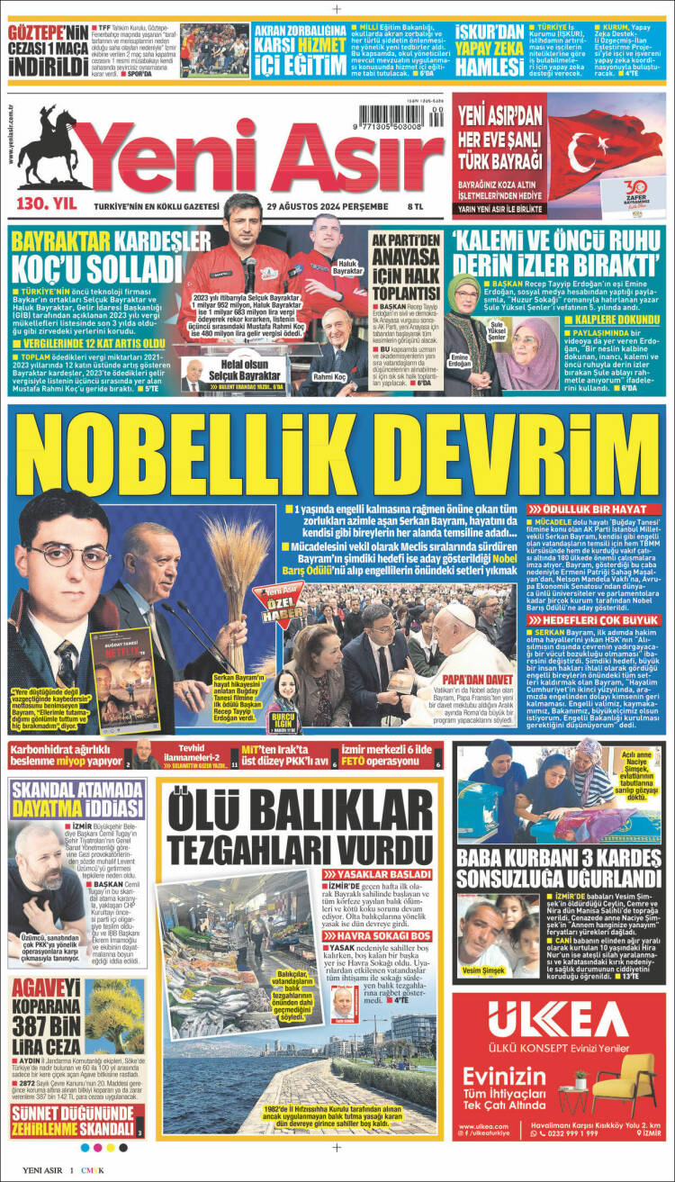 Portada de Yeni Asır (Turqu&iacute;a)