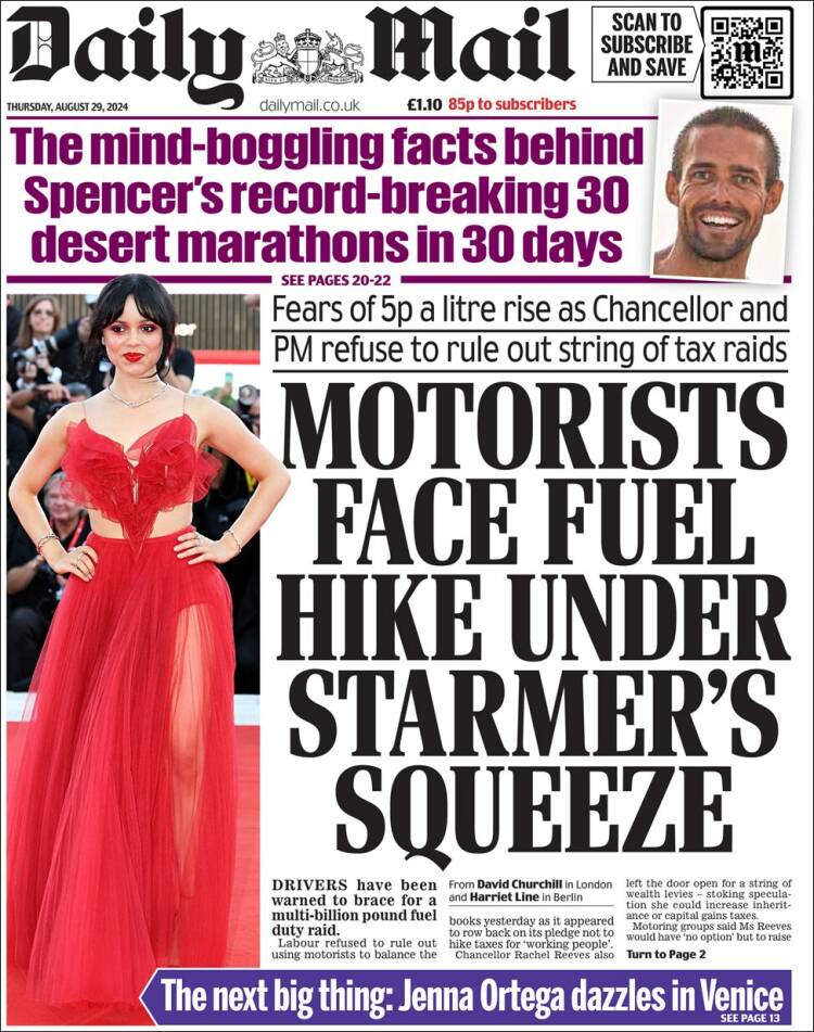 Portada de Daily Mail (Reino Unido)