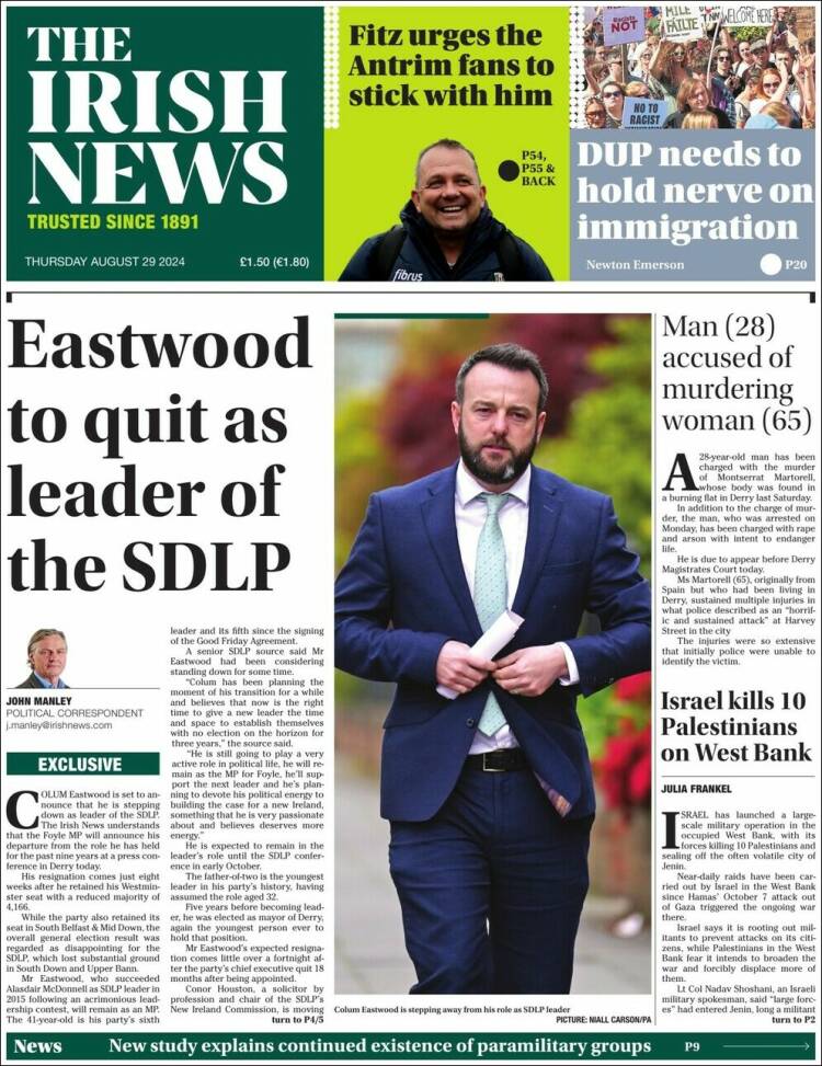 Portada de Irish News (Reino Unido)