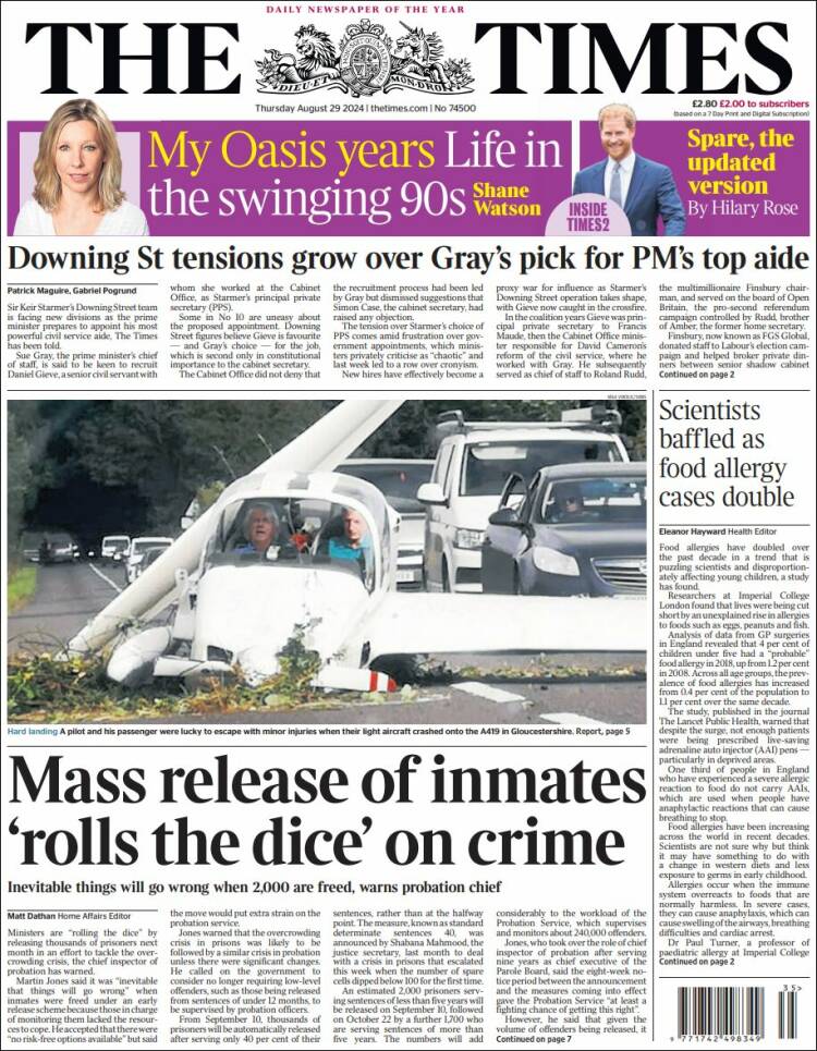 Portada de The Times (Reino Unido)