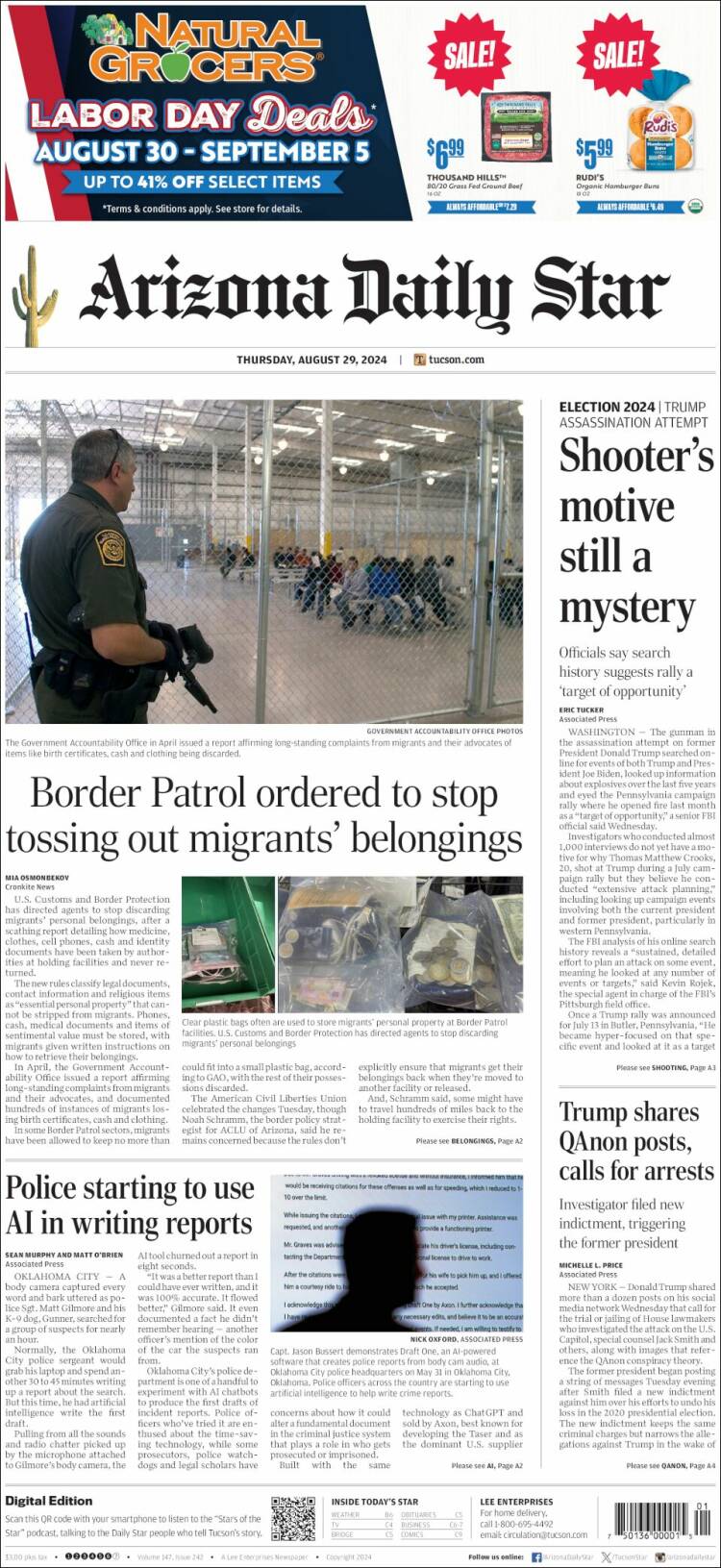 Portada de Arizona Daily Star (USA)