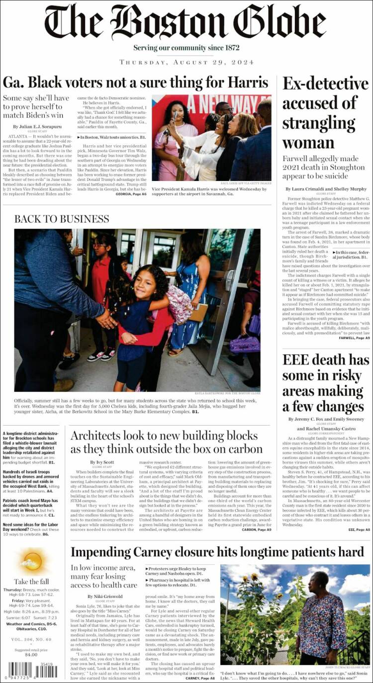 Portada de Boston Globe (USA)