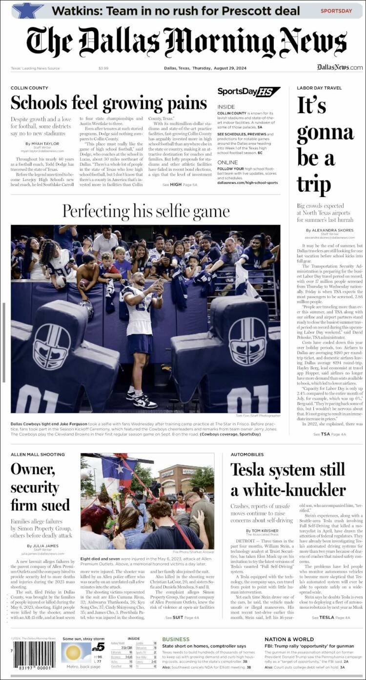 Portada de Dallas Morning News (USA)