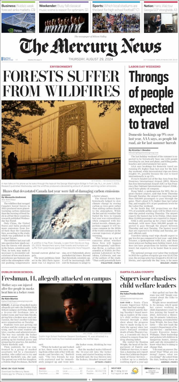 Portada de San Jose Mercury News (USA)