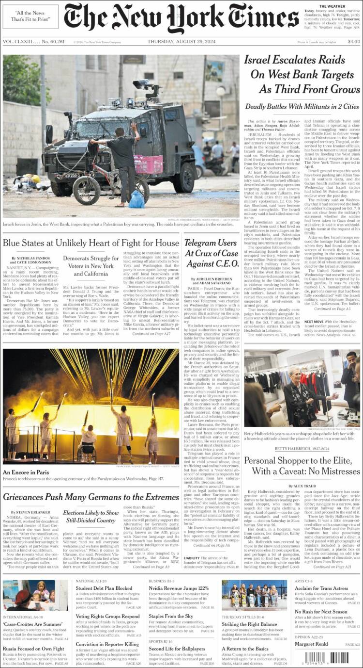 Portada de New York Times (USA)