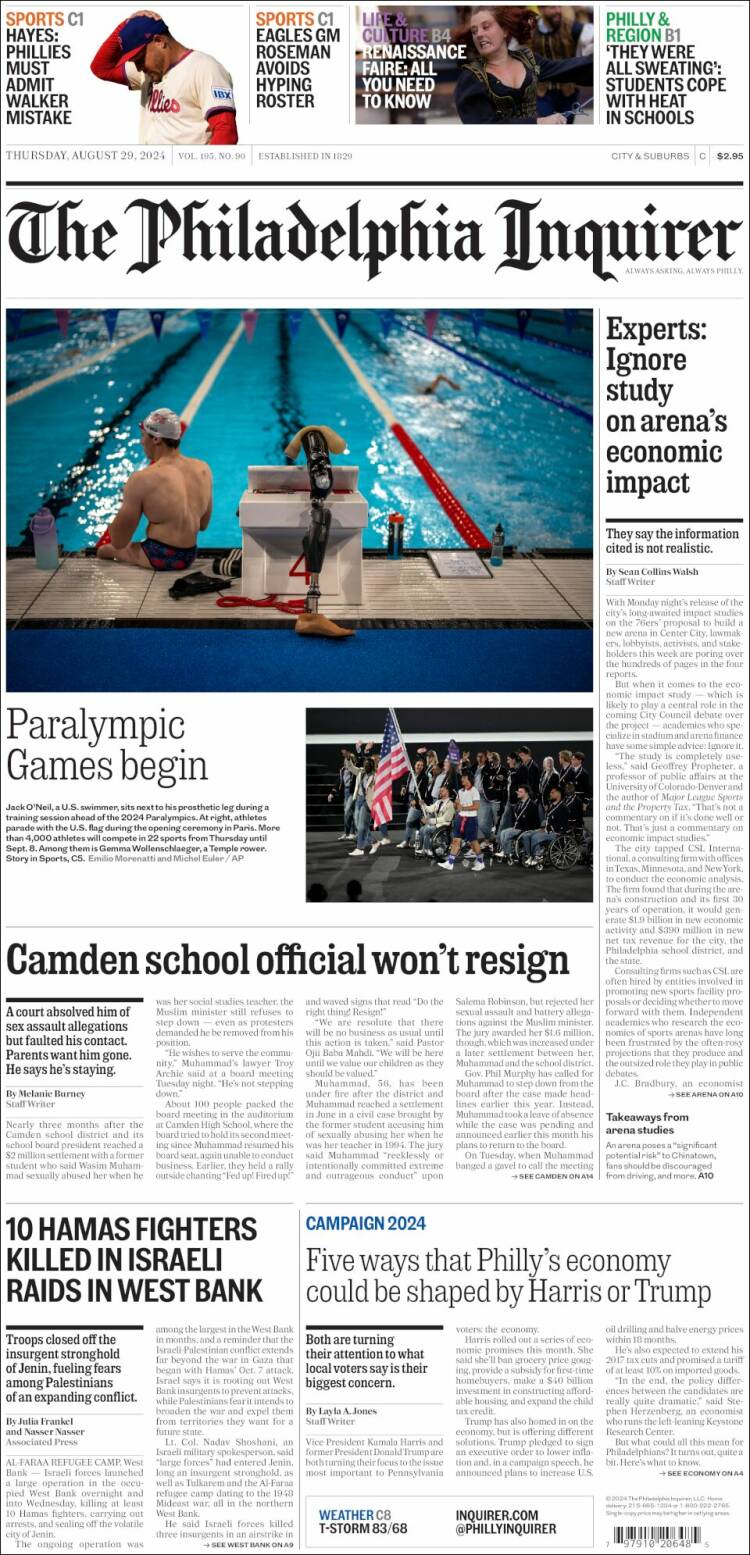 Portada de Philadelphia Inquirer (USA)