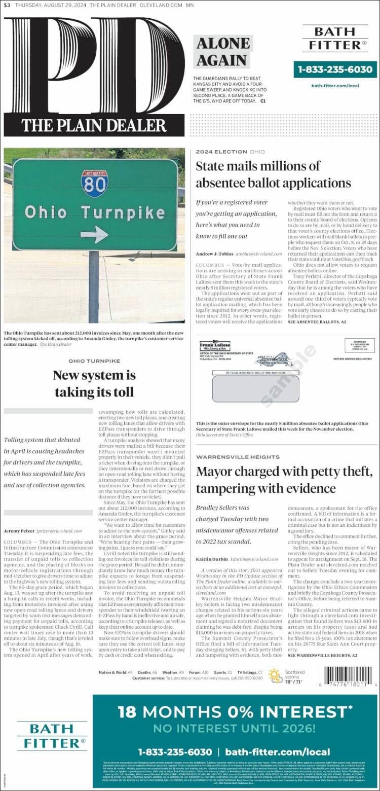 Portada de The Plain Dealer (USA)