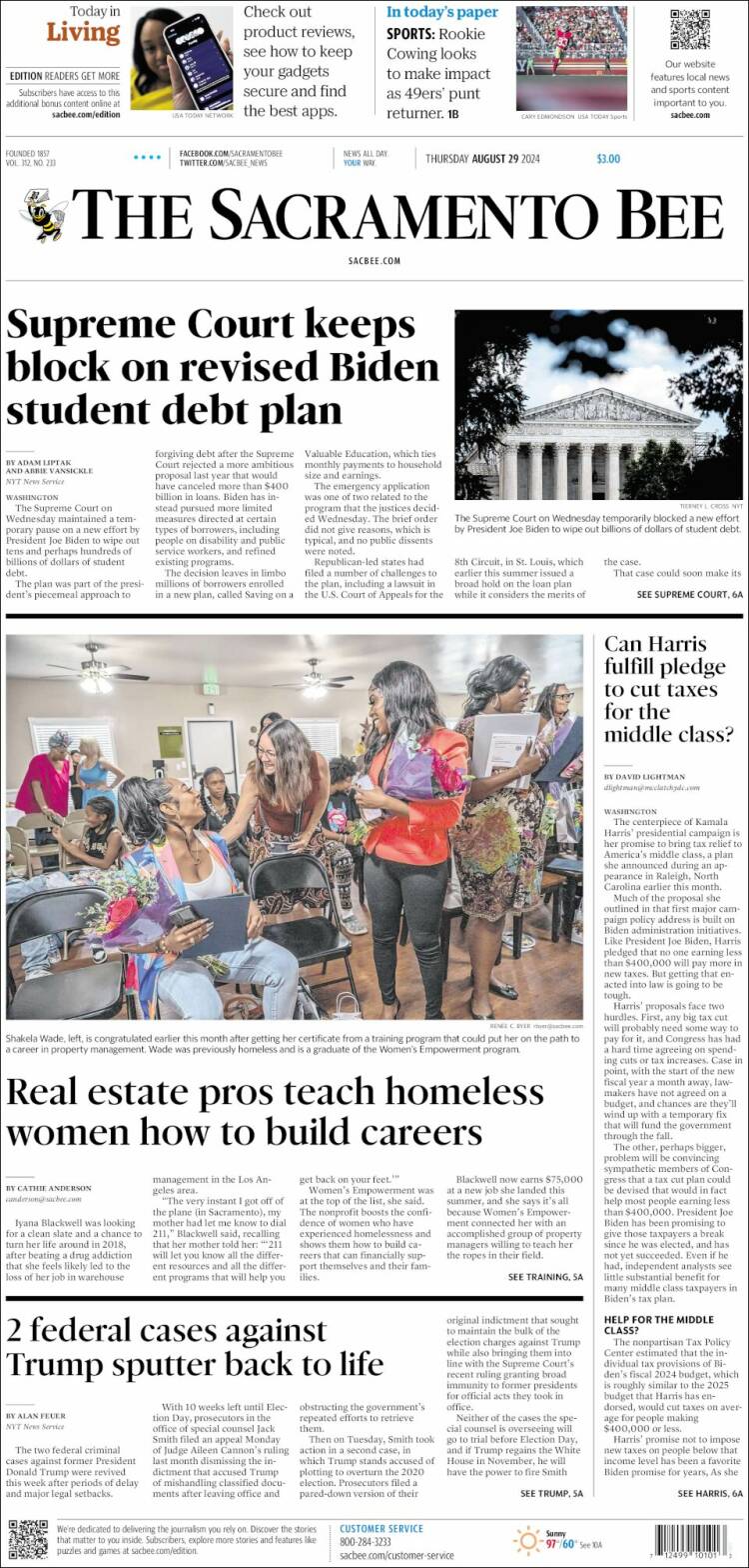 Portada de The Sacramento Bee (USA)