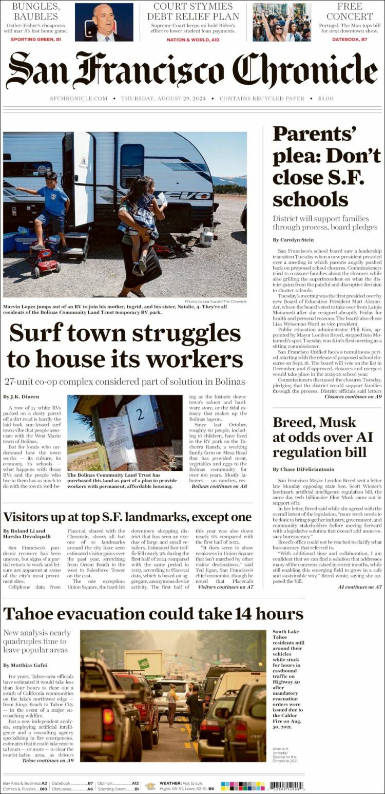 Portada de San Francisco Chronicle (USA)