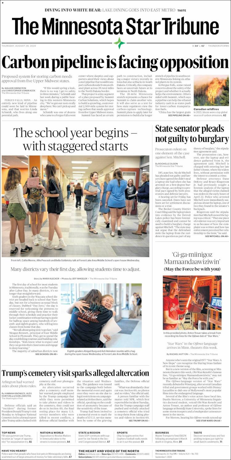 Portada de Star Tribune (USA)