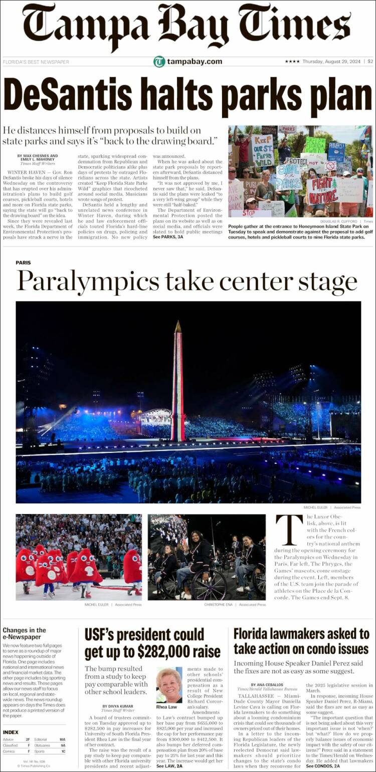 Portada de Tampa Bay Times (USA)