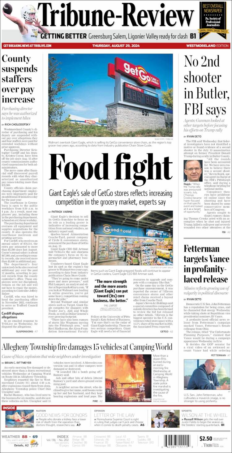 Portada de Tribune-Review (USA)