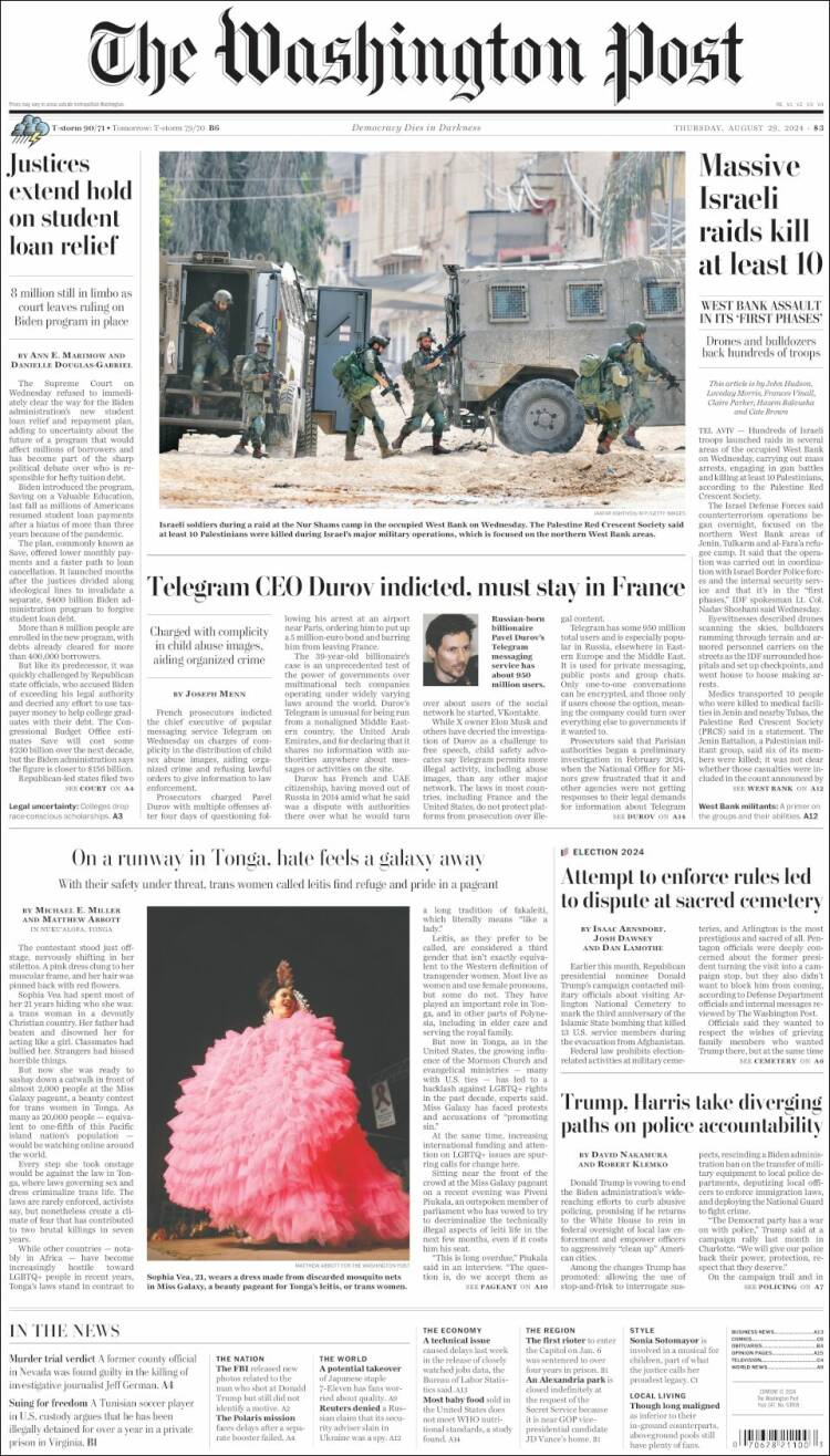 Portada de The Washington Post (USA)