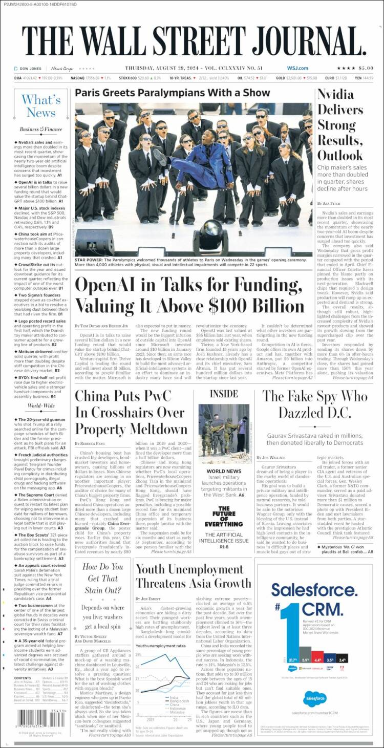Portada de Wall Street Journal (USA)