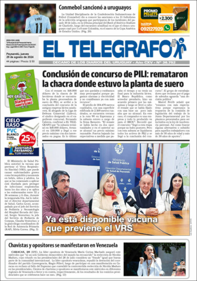 Portada de El Telégrafo (Uruguay)