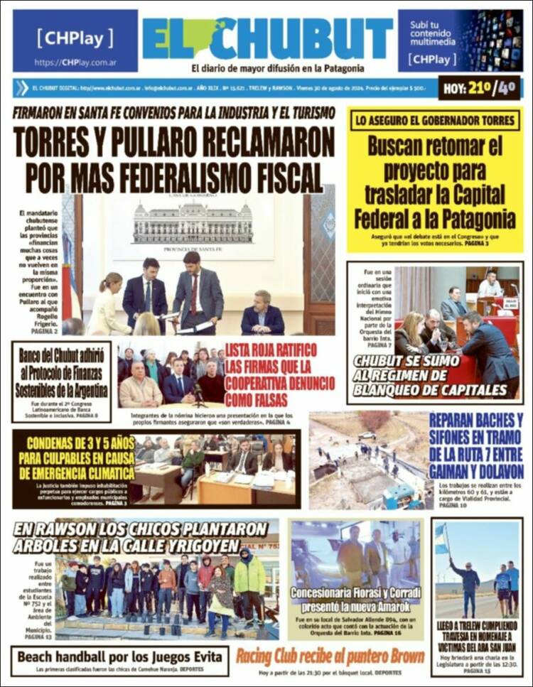 Portada de El Chubut (Argentina)