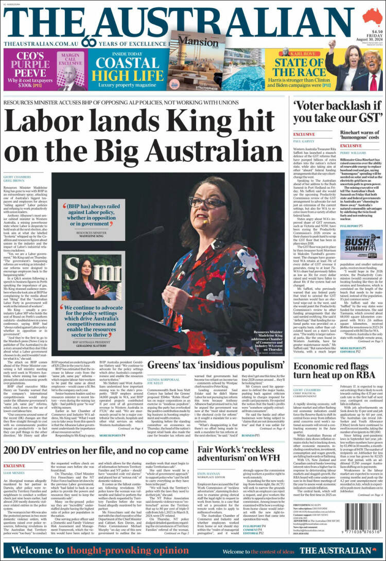 Portada de The Australian (Australia)