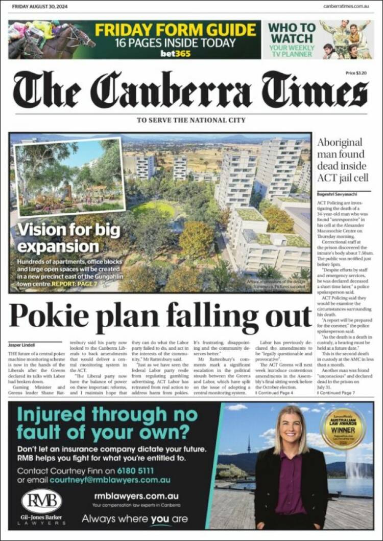 Portada de The Canberra Times (Australia)