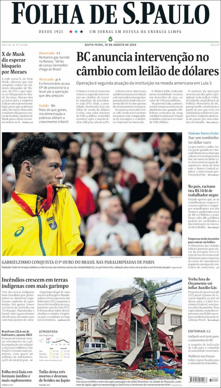 Portada de Folha de São Paulo (Brasil)