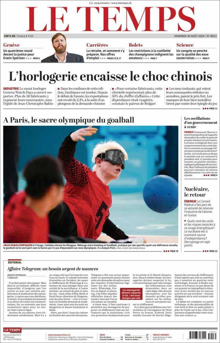 Portada de Le Matin (Suiza)