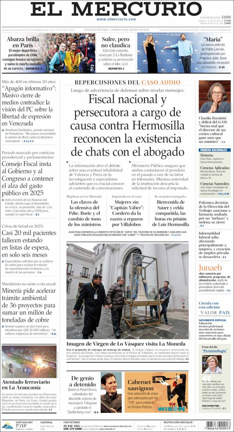 Portada de El Mercurio (Chile)