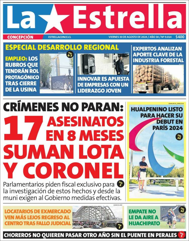 Portada de La Estrella de Concepción (Chile)