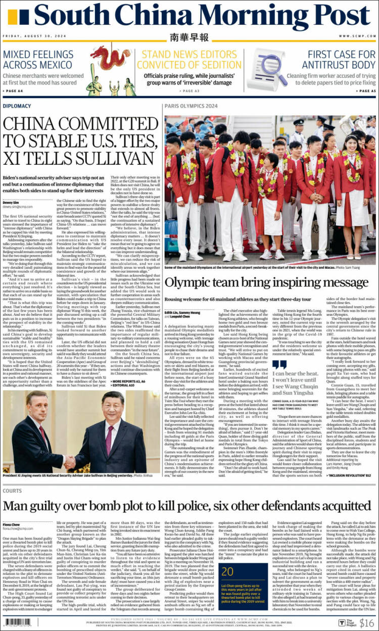 Portada de South China Morning Post (China)