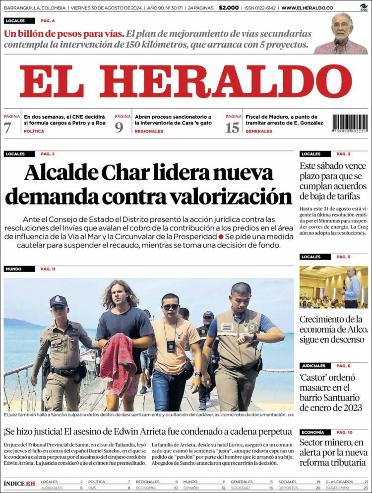 Portada de El Heraldo (Colombia)