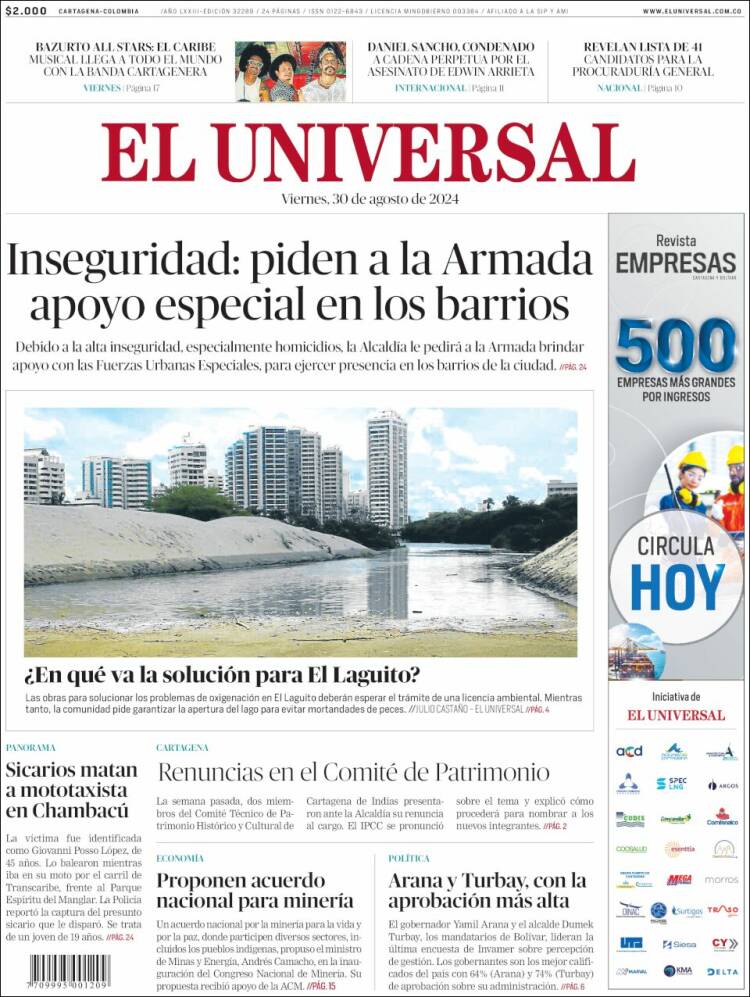 Portada de El Universal (Colombia)