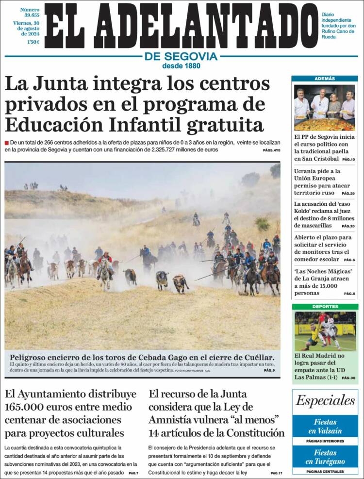 Portada de El Adelantado de Segovia (España)