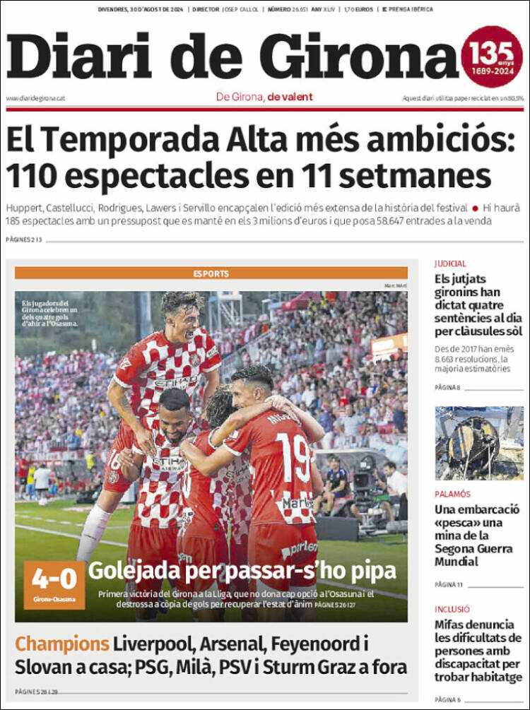 Portada de Diari de Girona (España)