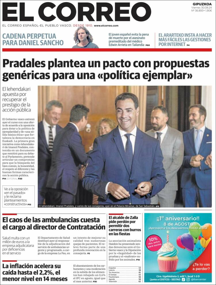 Portada de El Correo - Guipuzcoa (España)