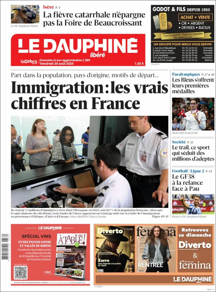 Portada de Le Dauphiné Libéré (Francia)