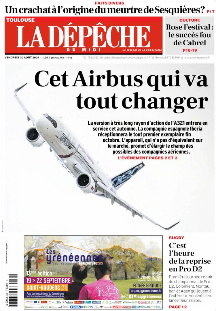 Portada de La Dépêche du Midi (Francia)