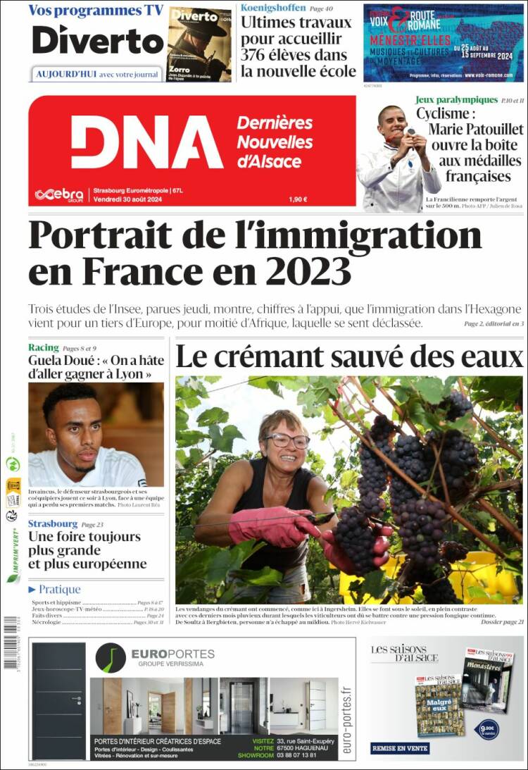 Portada de Les Dernières Nouvelles d'Alsace (Francia)