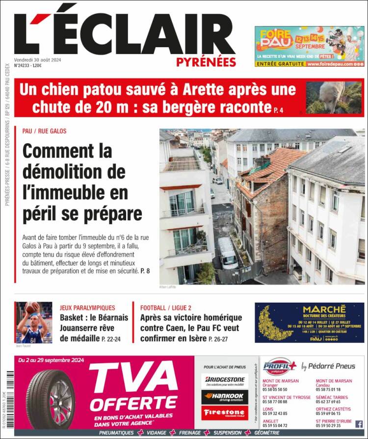 Portada de L'Eclair des Pyrénées (Francia)