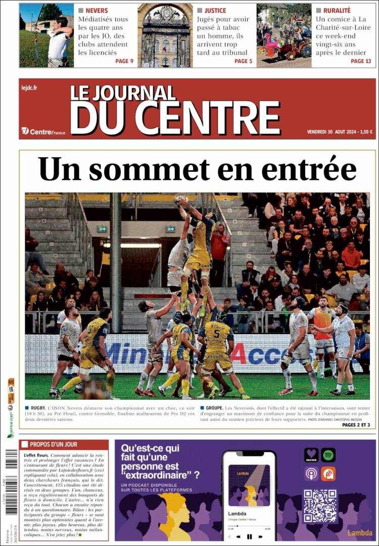 Portada de Le Journal du Centre (Francia)