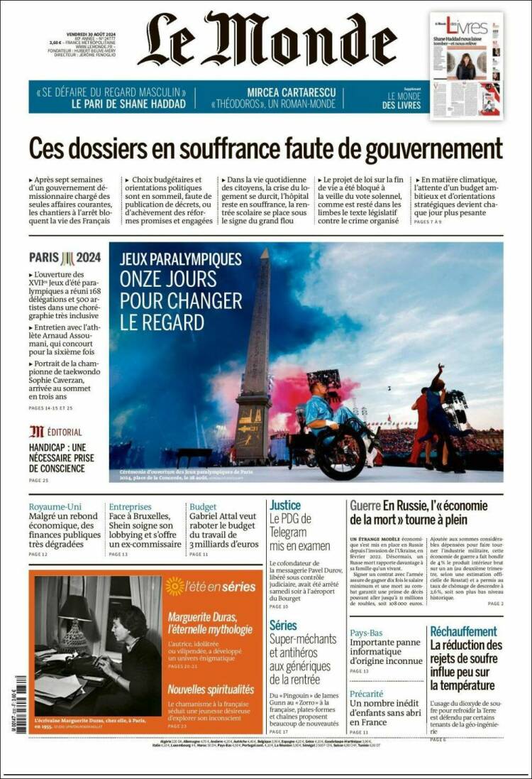 Portada de Le Monde (Francia)