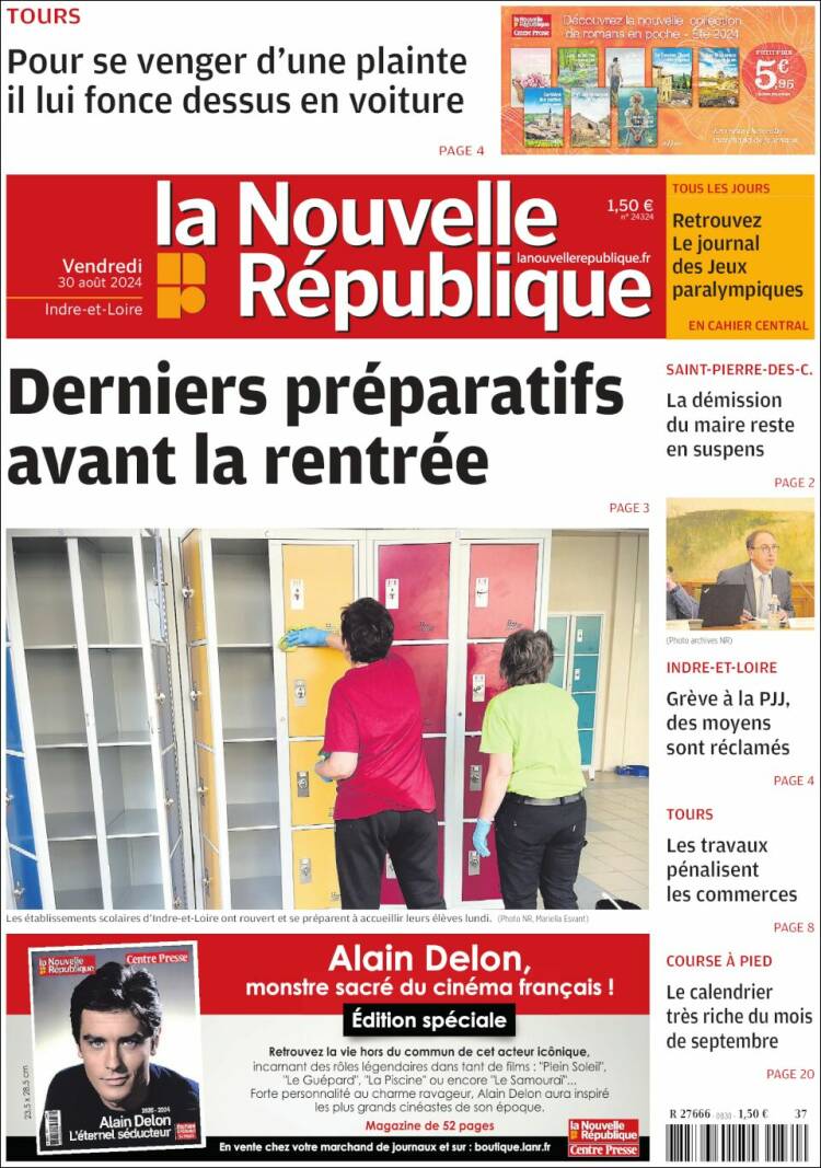 Portada de La Nouvelle Republique (Francia)