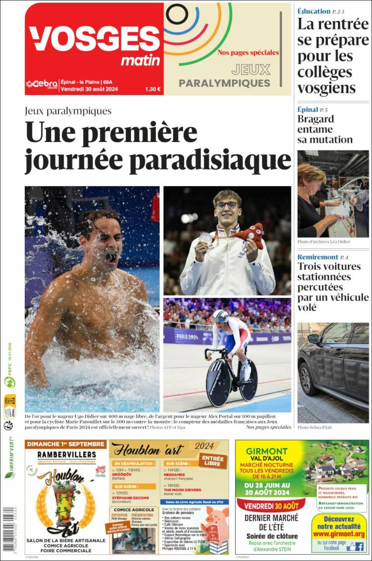 Portada de Vosges Matin (Francia)