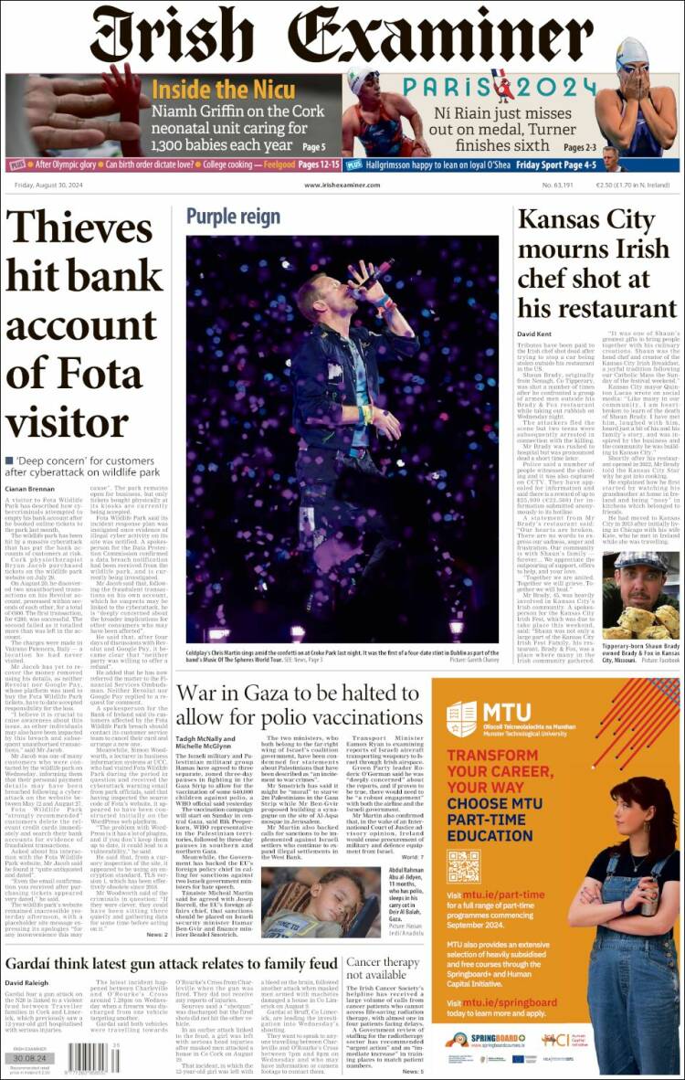 Portada de Irish Examiner (Irlanda)