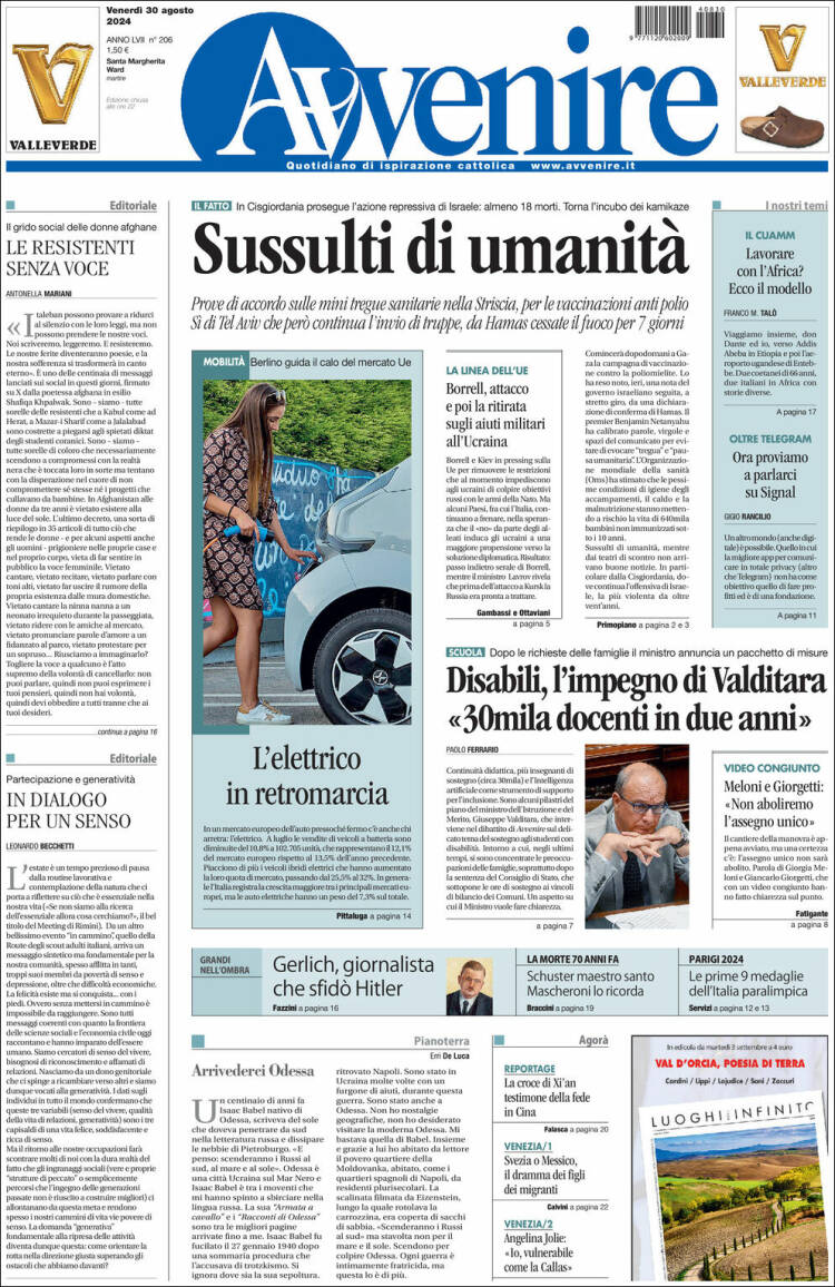 Portada de Avvenire (Italia)