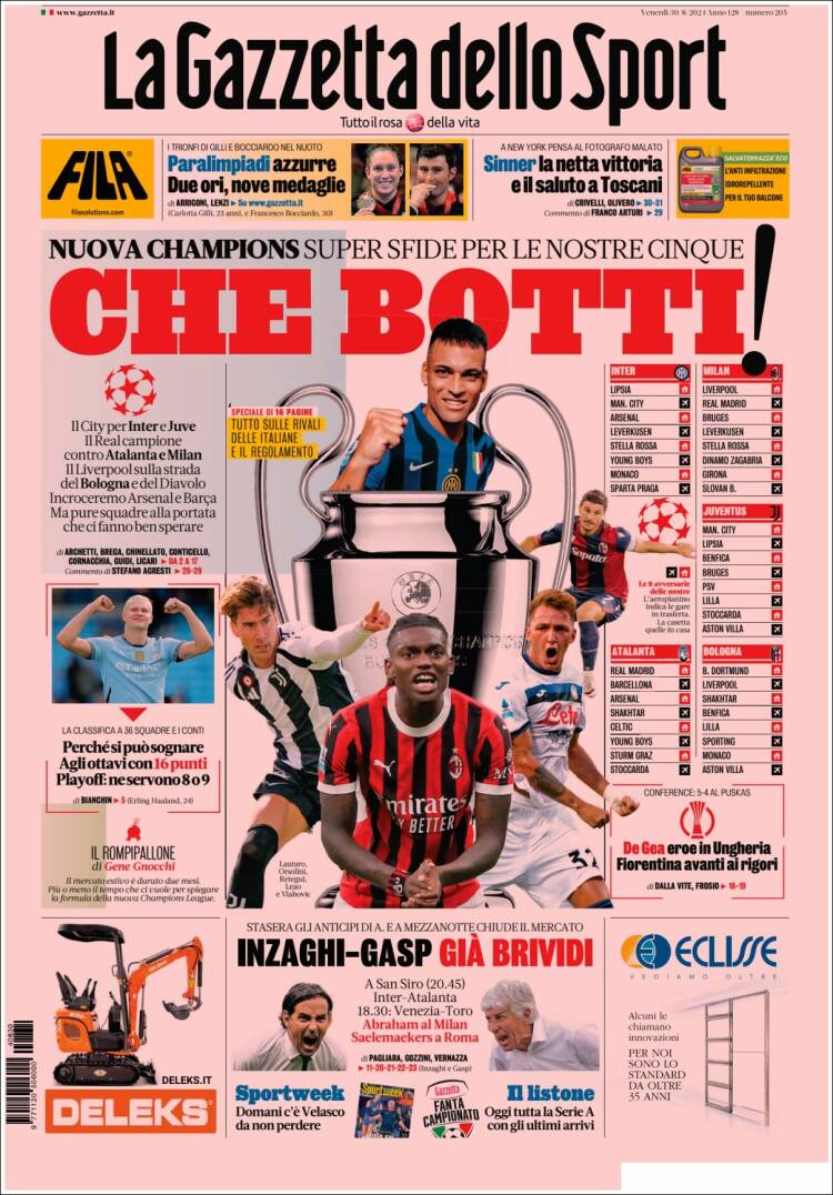 Portada de La Gazzetta dello Sport (Italia)