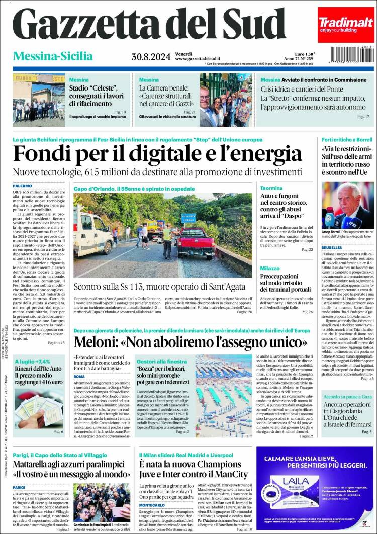 Portada de Gazzetta del Sud (Italia)