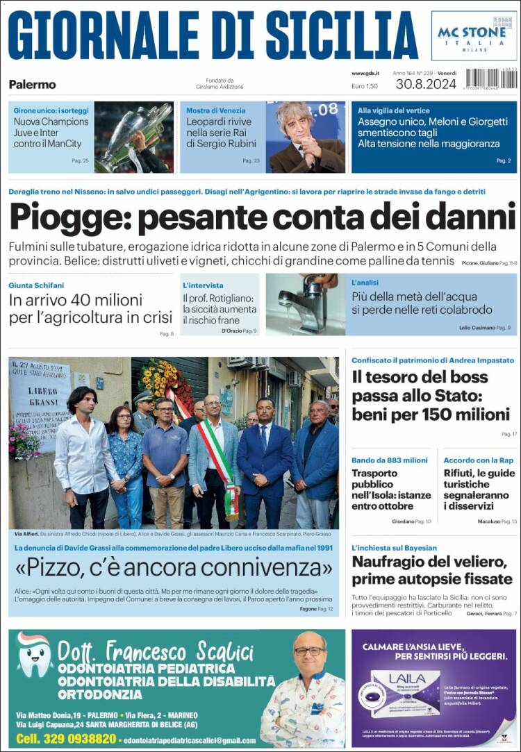 Portada de Giornale di Sicilia (Italia)