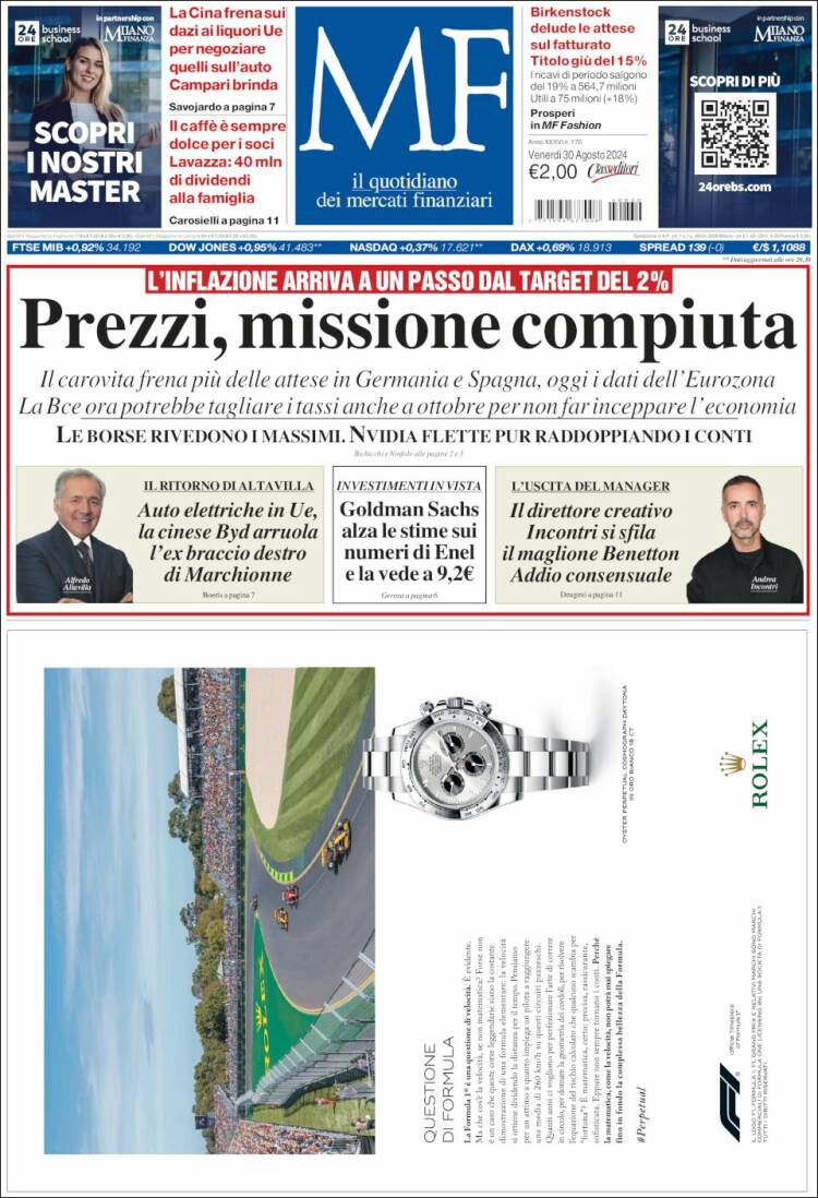 Portada de Milano Finanza (Italia)