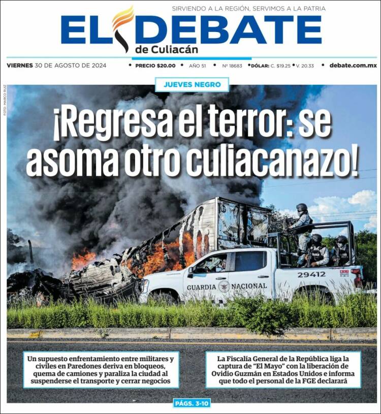 Portada de El Debate de Culiacán (M&eacute;xico)